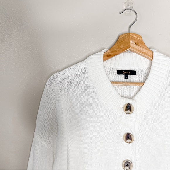 Quince Ivory 100% Organic Cotton Button Front Cropped Cardigan Sweater - Picture 5 of 8